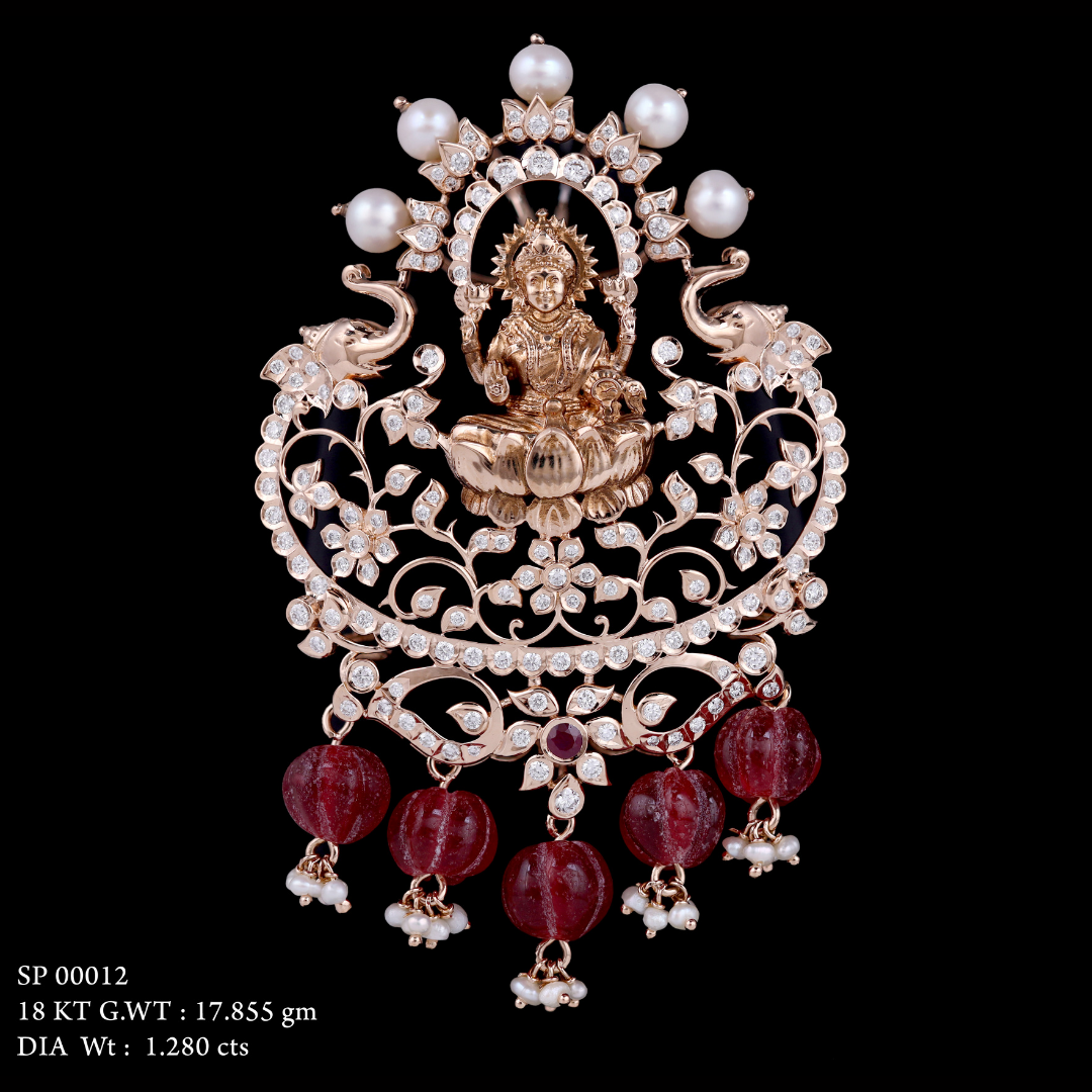 Kimtee Jewellers - God Laxmi With Pearls & Ruby Pendant